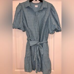 Crown & Ivy Teal Eyelet Long Sleeve Dress